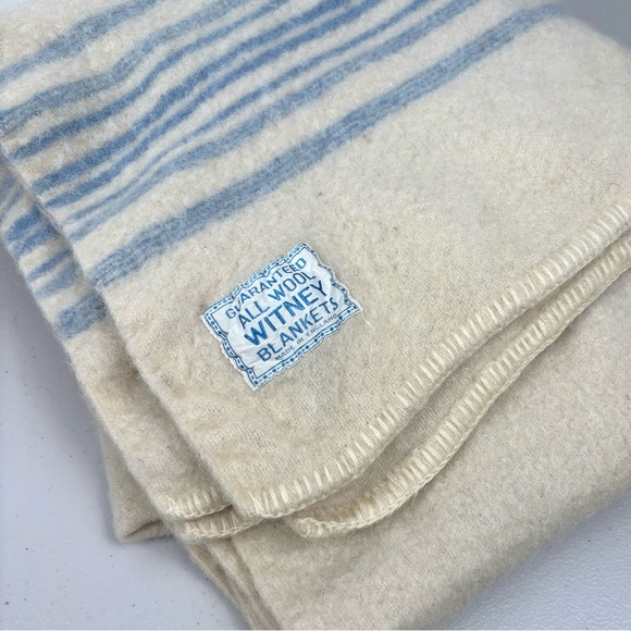 Witney Bedding Vintage Witney Wool Blanket England Blue Stripes 58 X 5 Cabin Throw Flawed